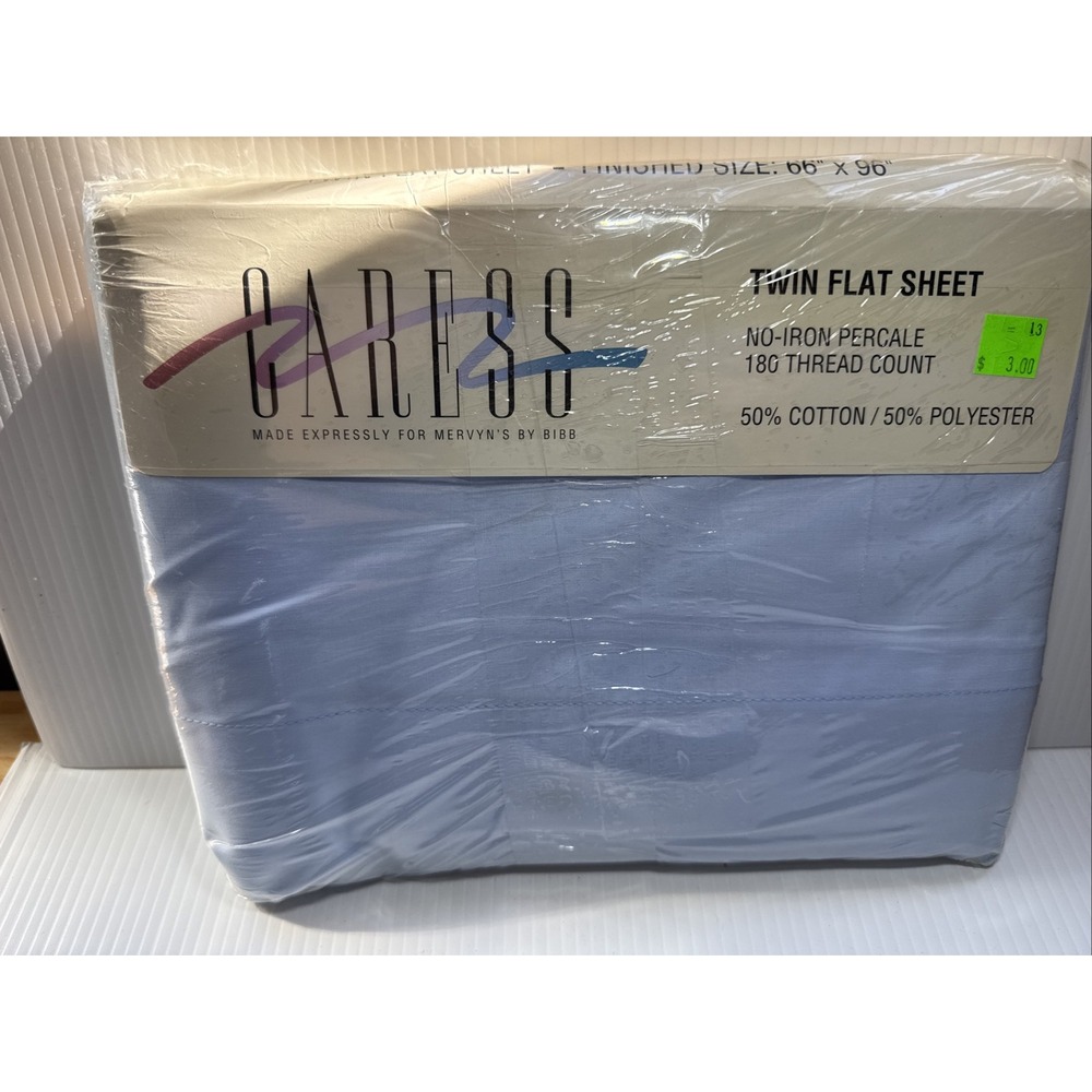 Caress Twin Flat Sheet Light Blue NEW Sealed Orig Package Vintage MERVYN'S USA